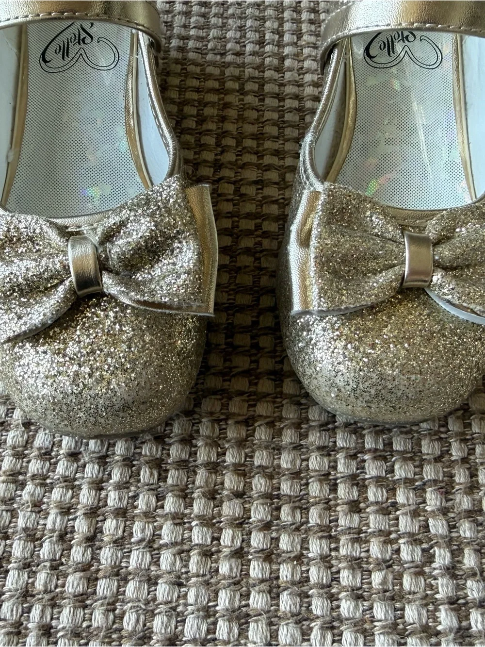 Stelle Girls Gold Glitter Mary Jane Dress Shoes Bow Flats Size 13
